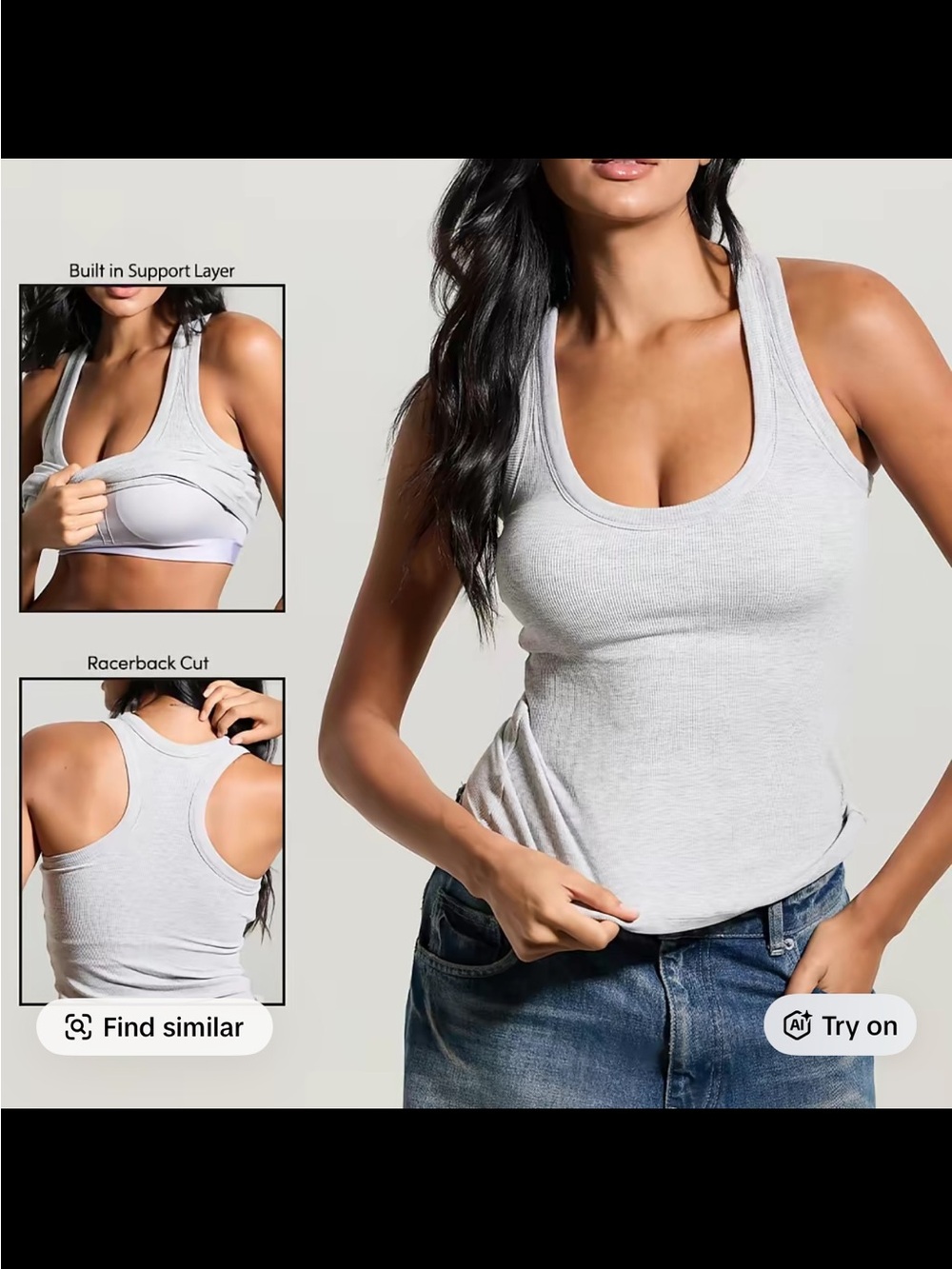 NWT Klassy Ribbed Scoop Neck Racerback Built in Bra Tank Top - Picture 4 of 7